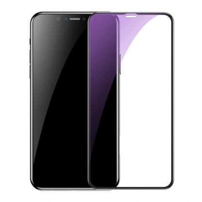 Baseus Anti-bluelight Full Screen Tempered Glass (0.30mm) - калено стъклено защитно покритие за целия дисплей на iPhone 11, iPhone XR (прозрачен-черен) (2 броя)