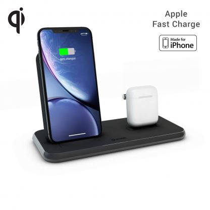 Zens Aluminium Stand + Dock 10W Qi ZEDC06B00 - докинг станция и поставка за безжично зареждане на Qi съвместими устройства и Apple AirPods (черен)