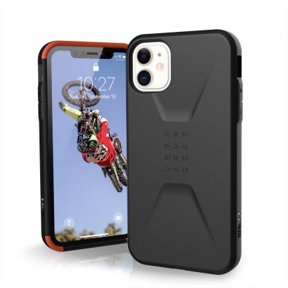 Urban Armor Gear Civilian Case - удароустойчив хибриден кейс за iPhone 11 (черен)