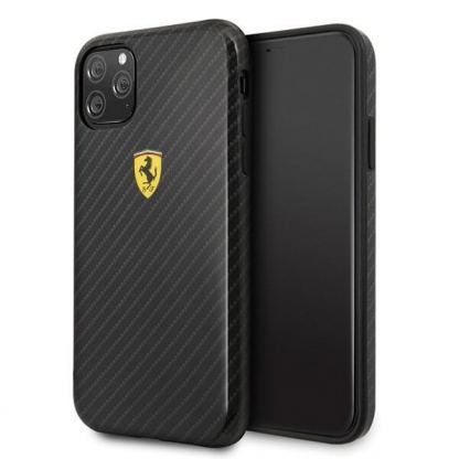 Ferrari On Track Carbon Effect Hard Case - поликарбонатов кейс с карбоново покритие за iPhone 11 Pro Max (черен)