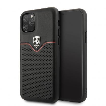 Ferrari Off Track Victory Leather Hard Case - кожен кейс (естествена кожа) за iPhone 11 (черен)
