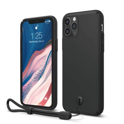 Elago Slim Fit Strap Case - качествен поликарбонатов кейс с каишка за китката за iPhone 11 Pro Max (черен)