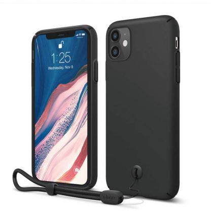 Elago Slim Fit Strap Case - качествен поликарбонатов кейс с каишка за китката за iPhone 11 (черен)