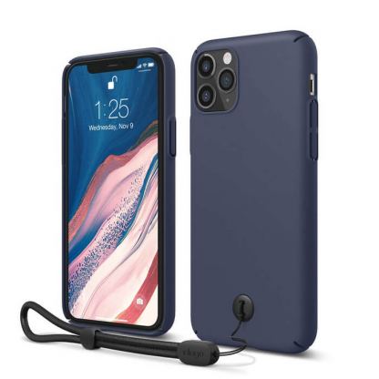 Elago Slim Fit Strap Case - качествен поликарбонатов кейс с каишка за китката за iPhone 11 Pro (тъмносин)