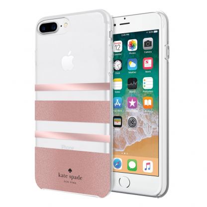 Kate Spade Charlotte Stripe Case - удароустойчив хибриден кейс за iPhone 8 Plus, iPhone 7 Plus (розов)
