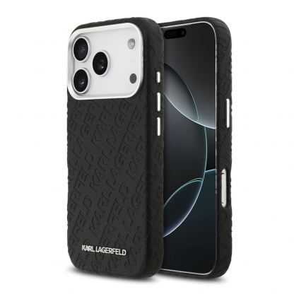 Дизайнерски кожен кейс с MagSafe за iPhone 17 Pro - Karl Lagerfeld PU Grained Repeated Logo MagSafe Leather Hard Case (черен)