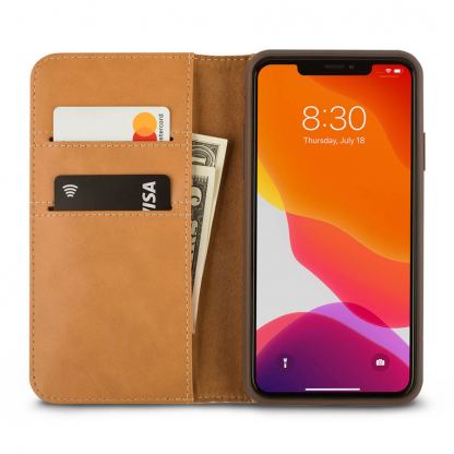 Moshi Overture Case - елегантен кожен калъф (с кейс) тип портфейл за iPhone 11 Pro Max (розов)