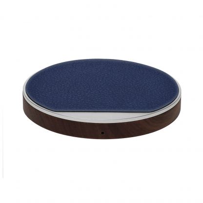 4smarts Select Wireless Fast Charger LIGNO 10W - поставка (пад) за безжично захранване с елементи от истинско дърво, карбон и кожа (сив-син)