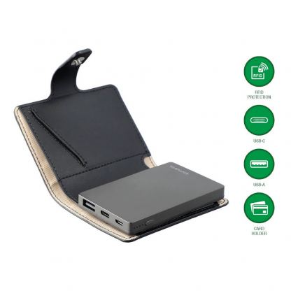 Кожен портфейл с вградена външна батерия - 4smarts PowrWallet Power Bank Wallet 3000 mAh (черен)