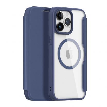 Удароустойчив хибриден кожен кейс с отделение за карти и MagSafe за iPhone 15 Pro Max - Dux Ducis Skin X Pro Magnetic Wallet Case (син-прозрачен)