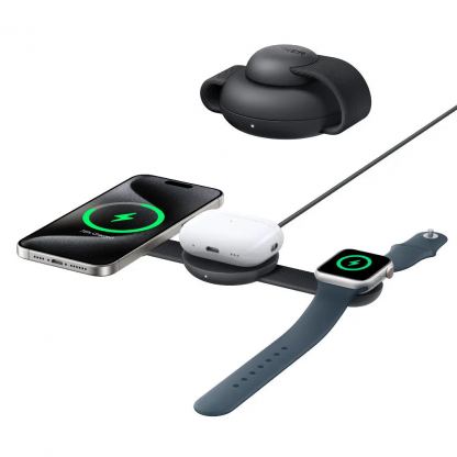 Преносима тройна поставка (пад) за безжично зареждане за iPhone с MagSafe, Apple Watch, AirPods и Qi съвместими мобилни устройства - Anker MagGo 3-in-1 MagSafe Qi2 Foldable Pad (черен)