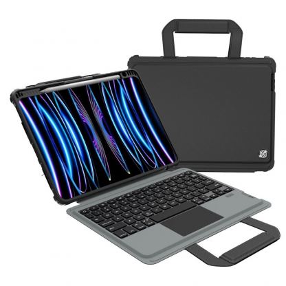 Удароустойчив кейс, с отделяща клавиатура за iPad Pro 11 M2 (2022), iPad Pro 11 M1 (2021), iPad Pro 11 (2020), iPad Air 11 (2025), iPad Air 11 (2024), iPad Air 5 (2022), iPad Air 4 (2020) Nillkin Bumper GO Backlit Keyboard Protective Case (черен)