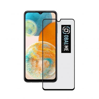  Oбхващащо и ръбовете стъклено защитно покритие за дисплея на Samsung Galaxy A23 5G - OBALME Tempered Glass Screen Protector 5D (черен-прозрачен)