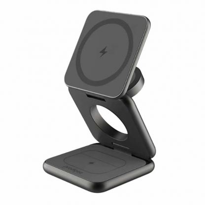 Тройна поставка (пад) за безжично зареждане за iPhone с MagSafe, Apple Watch, AirPods и Qi съвместими мобилни устройства - Prodigee 3Rio Pro 3-in-1 Wireless Charger 22.5W (черен)