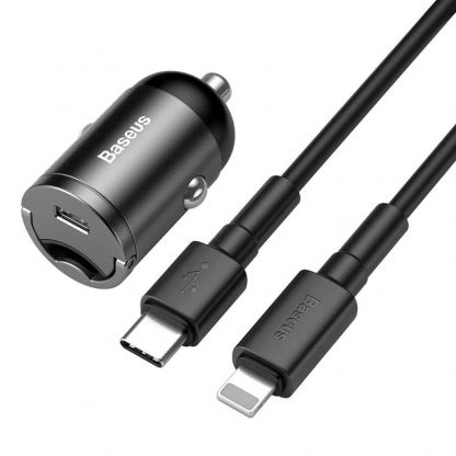 Baseus Tiny Star Mini PPS Car Charger 30W TZVCHX-0G - зарядно за кола с USB-C изход с технология за бързо зареждане и USB-C към Lightning кабел (тъмносив)