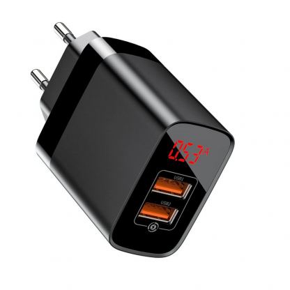 Baseus Mirror Lake Dual USB QC 3.0 Wall Charger 18W CCJMHA-A01 - захранване за ел. мрежа с два USB изхода и технология за бързо зареждане (черен)