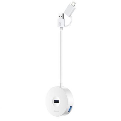 Baseus USB-A & USB-C Round Box Hub Adapter - 4-портов USB хъб за компютри и лаптопи (12 см) (бял)