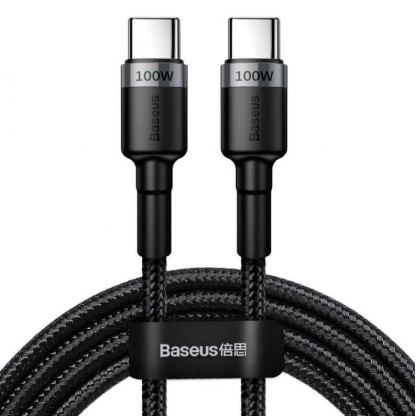 Baseus Cafule USB-C to USB-C Cable PD 2.0 100W - кабел с въжена оплетка и бързо зареждане за устройства с USB-C порт (200 см) (черен-сив)
