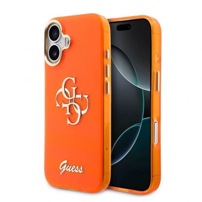 Хибриден удароустойчив кейс за iPhone 17 - Guess IML 4G Script Metal Logo Case (оранжев)